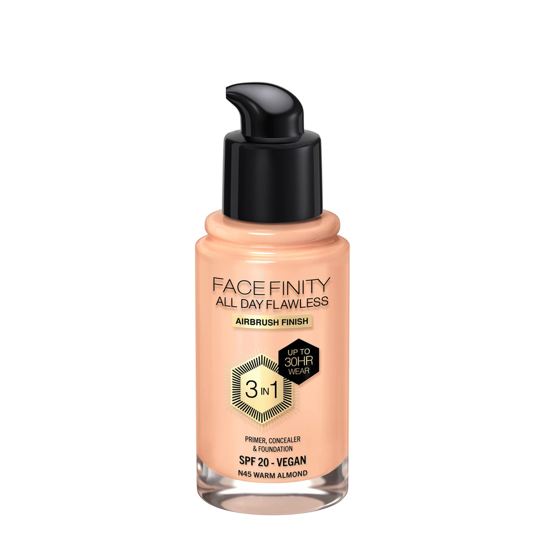 MAX FACTOR Facefinity All Day Flawless Flexi-Hold 3in1 Primer Concealer Foundation SPF20 45 30 ml