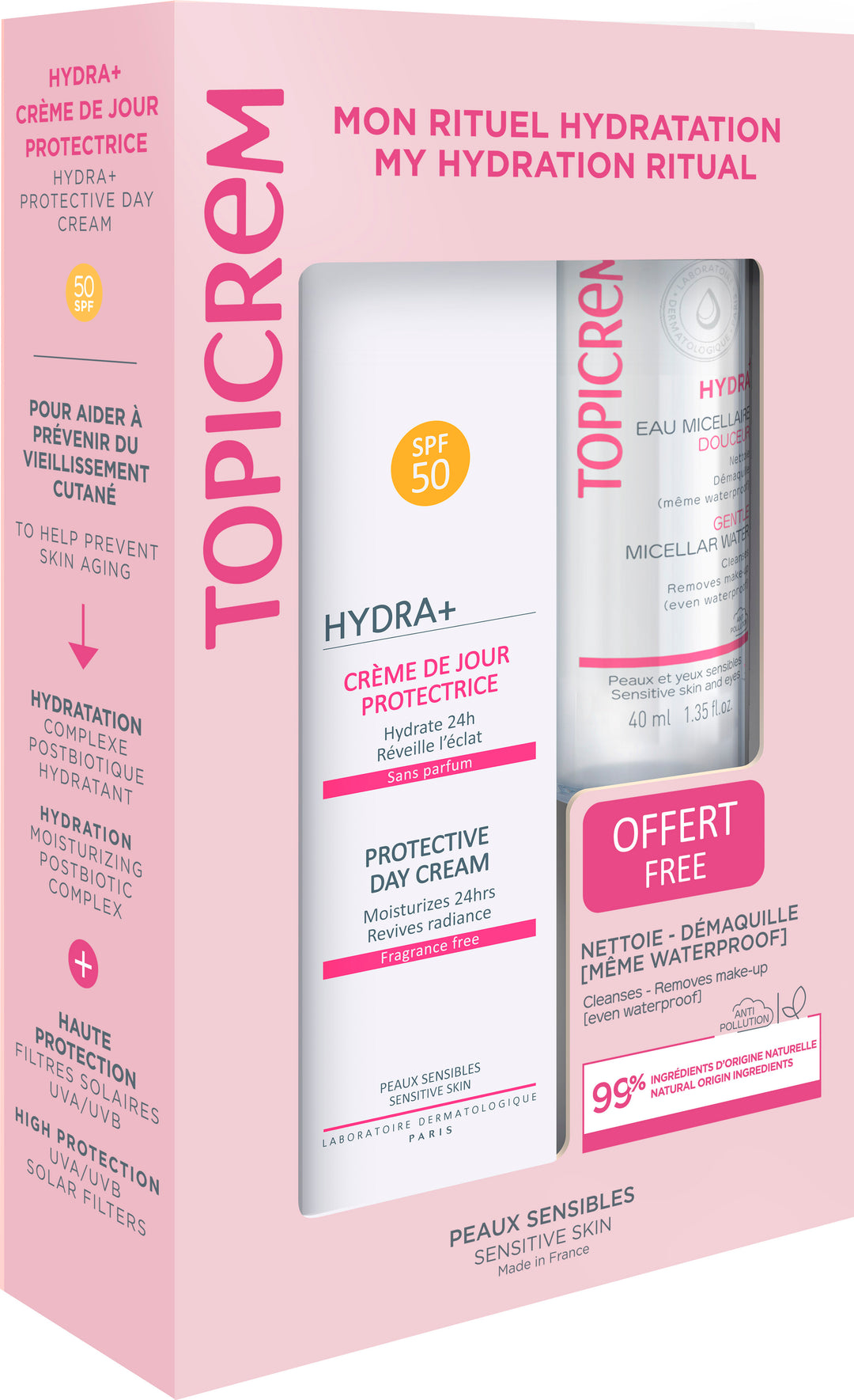 TOPICREM  Hydra+ Protective Day Cream Spf50+ Lot 2 Pcs