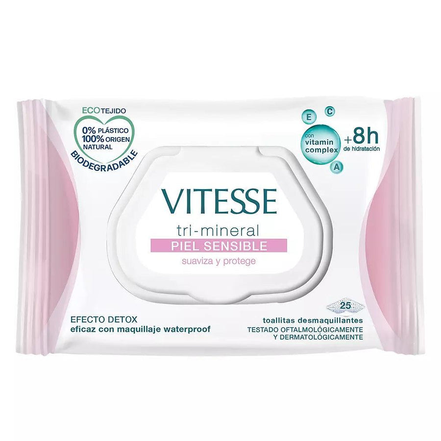 VITESSE Tri-mineral Sensitive Skin Make-up Remover Wipes 25 U 25 pcs - Parfumby.com