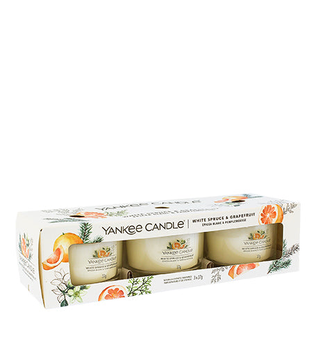 YANKEE CANDLE White Spruce &amp; Grapefruit votivní svíčka en skle 3 x 37 g