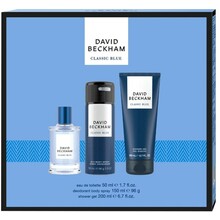 DAVID BECKHAM Classic Blue Gift Set Eau de Toilette (EDT) 50 ml, Shower  gel 200 ml + deospray 150 ml